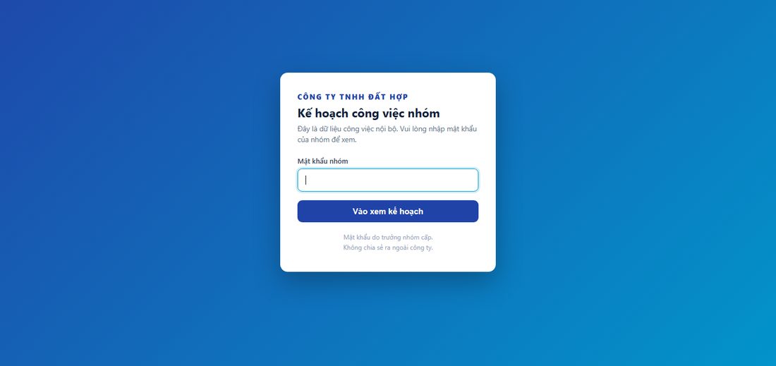 Trang đăng nhập app Kế hoạch công việc nhóm của Đất Hợp